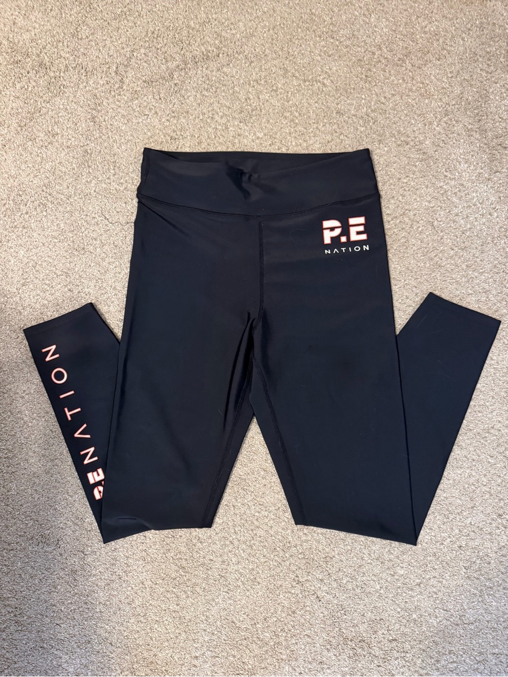 P.E Nation Black Leggings with Pink Logo Accent